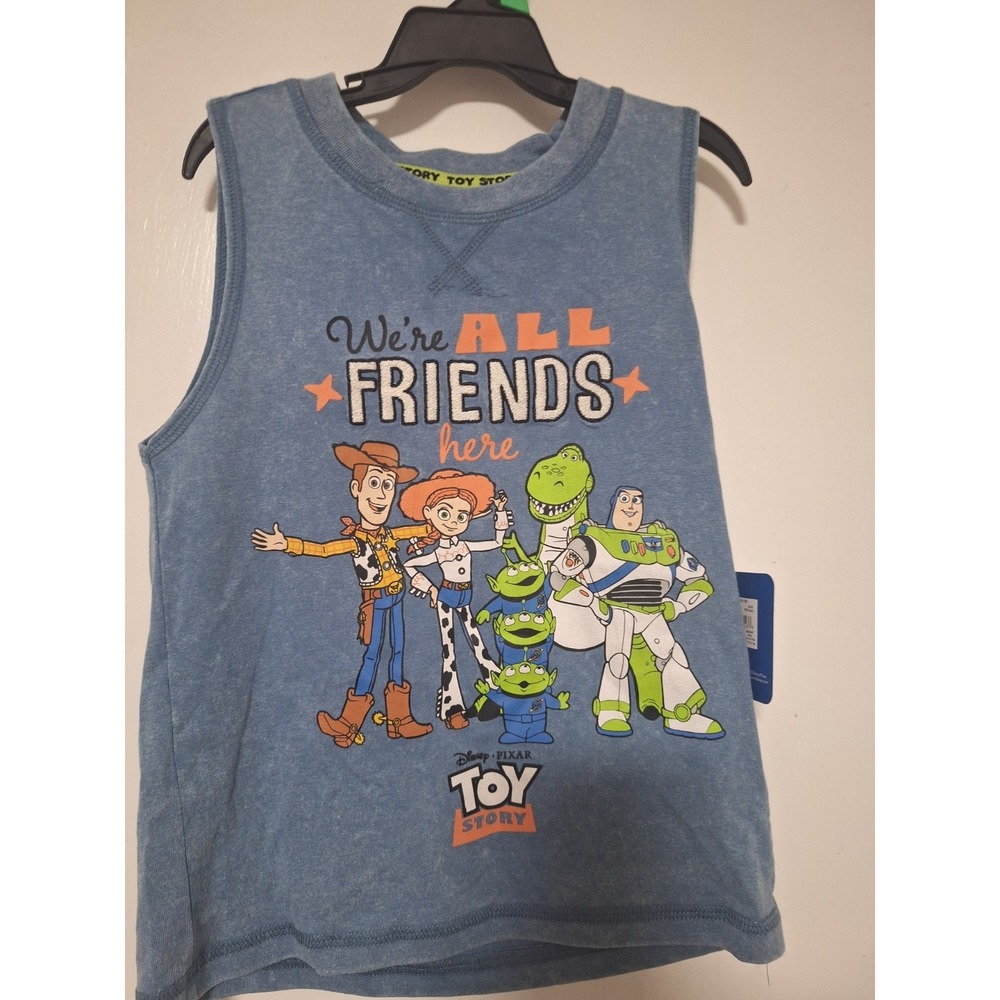 Disney Pixar Toy Story Boys 5T Tank Top Rex Woody Buzz Lightyear Blue Shirt NWT